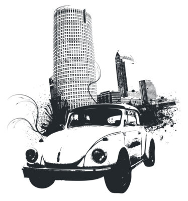 Grunge VW Beetle in city